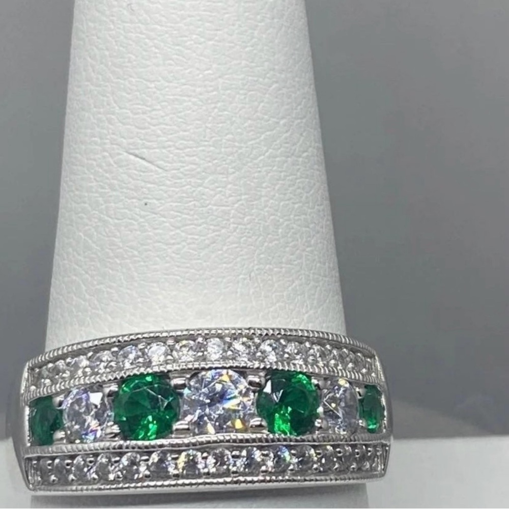 Emerald & Diamonique Ring size 10